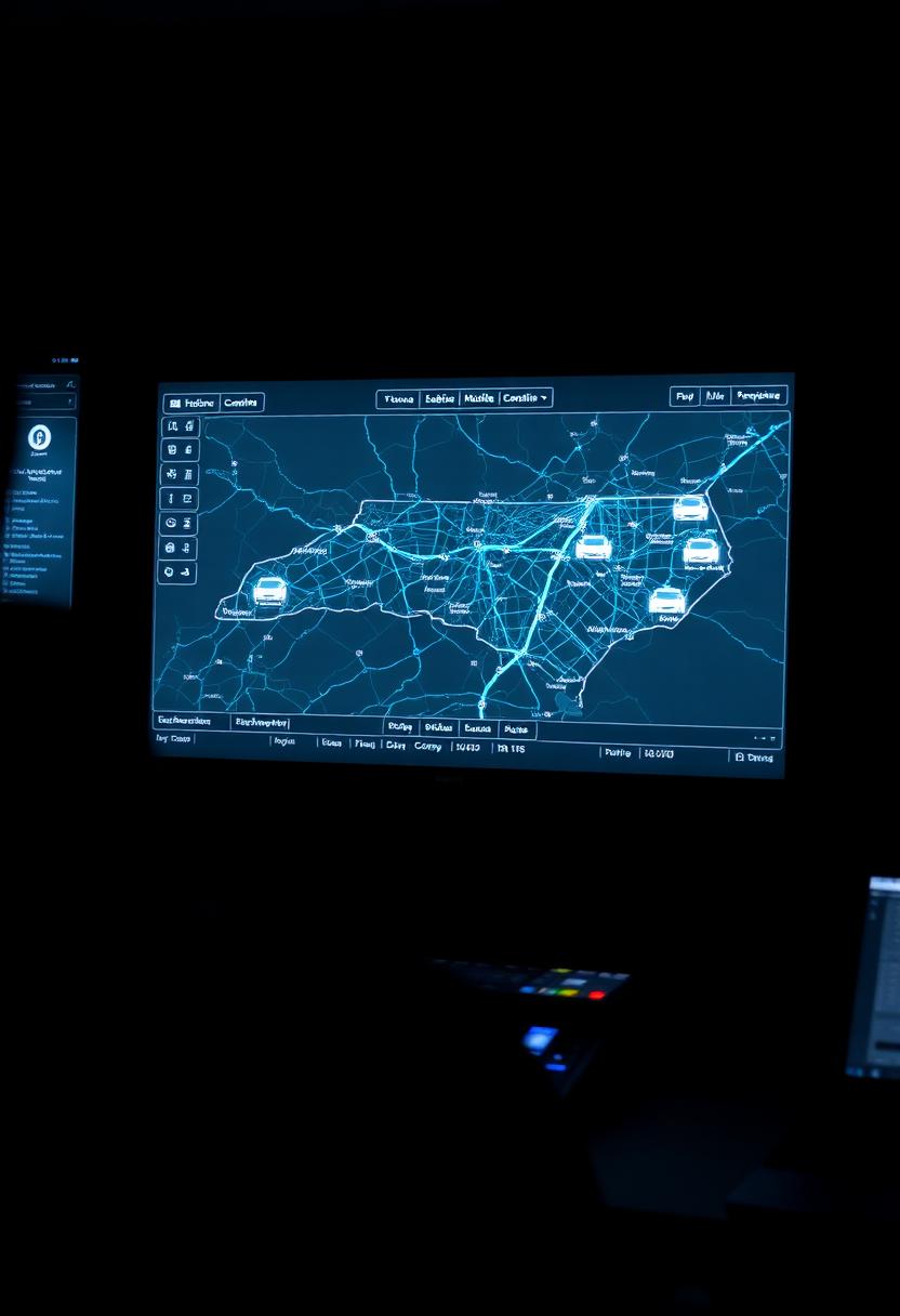 Fleet tracking dashboard showing vehicles across North Carolina