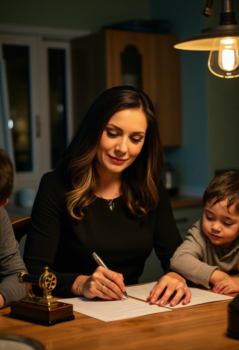 Mobile notary notarizing documents with a family